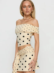 Aneira Off Shoulder Top Cream Polka Dot