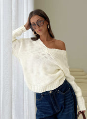 Talassa V Neck Knit Sweater White
