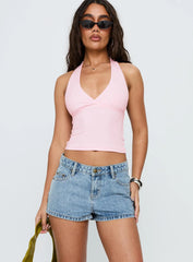 Fly Butterfly Mid Rise Denim Shorts Mid Blue Wash