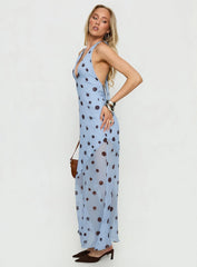Oralee Halter Sheer Maxi Dress Blue / Polka Dot