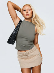 Healing Energy Funnel Neck Top Grey