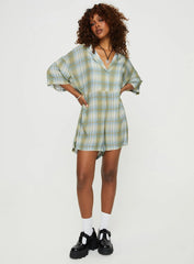 Caraliia Romper Green/Blue Check