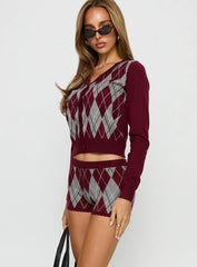 Raiven Knit Shorts Burgundy Argyle