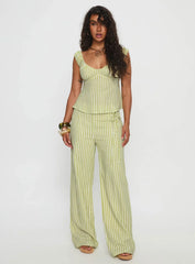 With Pleasure Tie Side Pant Green / Blue Stripe