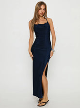 Lucita Cowl Side Split Maxi Dress Navy Sparkle