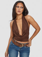 Remarkable Plunged Cowl Neck Top Brown