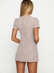 Loveliness Playsuit Brown Check Petite
