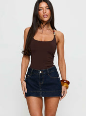 Warna Low Rise Denim Mini Skirt Dark Wash