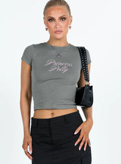 Princess Polly Cursive Tee Grey / Pink