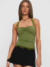 Kenzlee Lace Detail Halter Top Green