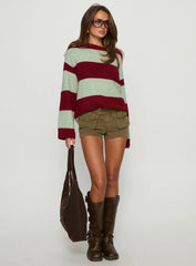 Nesha Fluffy Knit Sweater Red / Blue Stripe