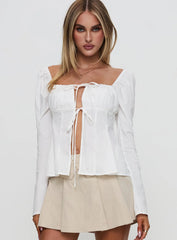 Lilibette Tie Up Long Sleeve Top White