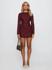 Jadee Long Sleeve Mini Dress Burgundy Floral