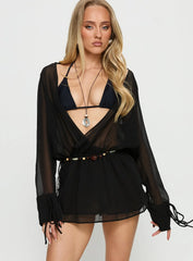 Opalina Belted Chiffon Playsuit Black