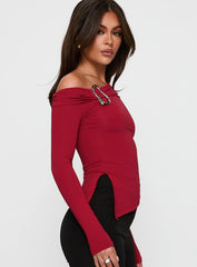Donalla Off The Shoulder Hardware Detail Top Red