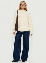 Rorey Cable Knit Crew Neck Sweater White
