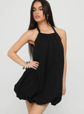 Friandise Bubble Hem Mini Dress Black