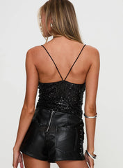 Strobe Lights Cowl Neck Top Black Glitter