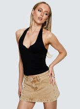 Nicolina Low Rise Denim Mini Skirt Sandy Brown