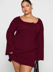 Sandyra Knit Mini Dress Maroon Curve