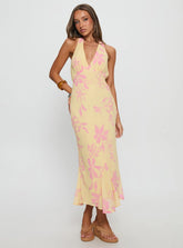Alayla Halter Midi Dress Yellow Floral