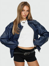 Jaxton Faux Leather Jacket Navy