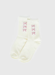 Teen Spirit Bow Socks White Pink