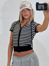 Kahlee Zip Through Hoodie Grey Black Stripe