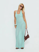 Nalanie Halter Crochet Maxi Dress Aqua