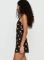 Hollywood Hills Plunge Neck Playsuit Brown Polka