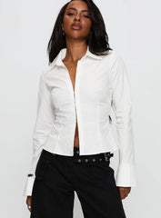 By The Phone Long Sleeve Collared Top White