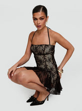Delamere Lace Mini Dress Black