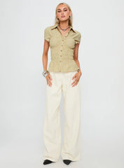 Liesel Shirred Short Sleeve Top Butter Stripe
