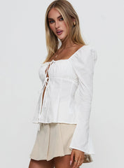 Lilibette Tie Up Long Sleeve Top White