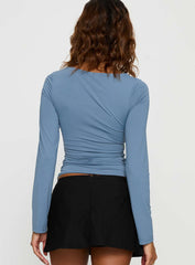 Lesa Bust Detail Long Sleeve Top Blue