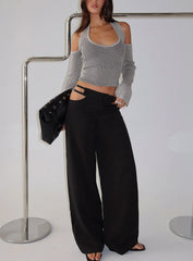 Venicia Belt Detail Suiting Pant Black Pinstripe