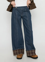 Nikoletta Foldover Jeans Dark Wash / Check
