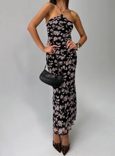 Anisa Halter Maxi Dress Black Floral