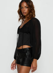 Gypsie Blouson Long Sleeve Corset Top Black