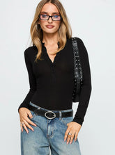 Kandis Long Sleeve Bodysuit Black