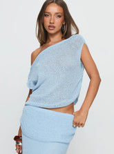 Courter Boucle Off Shoulder Top Blue