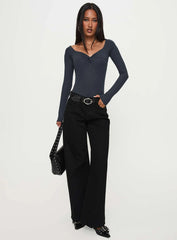 Heart Mend Long Sleeve Off The Shoulder Bodysuit Blue