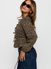 Recognize Tie Detail Long Sleeve Top Leopard
