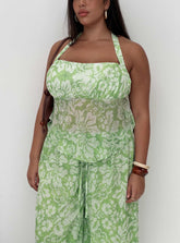 Finesse Halter Top Green Floral Curve