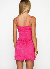 Karmic Shirred Mini Dress Magenta