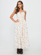 Pearle Shirred Maxi Dress White Floral