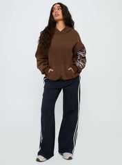 Princess Polly Script Text Graphic Hoodie Brown Blue