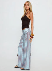 Silver Moon Linen Blend Tie Pants Blue / Maroon Stripe