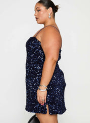 Layney Sequin Mini Dress Navy Curve