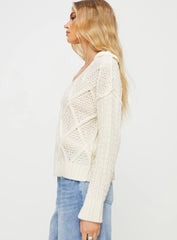Zosia Diamond Cable Knit Sweater Cream